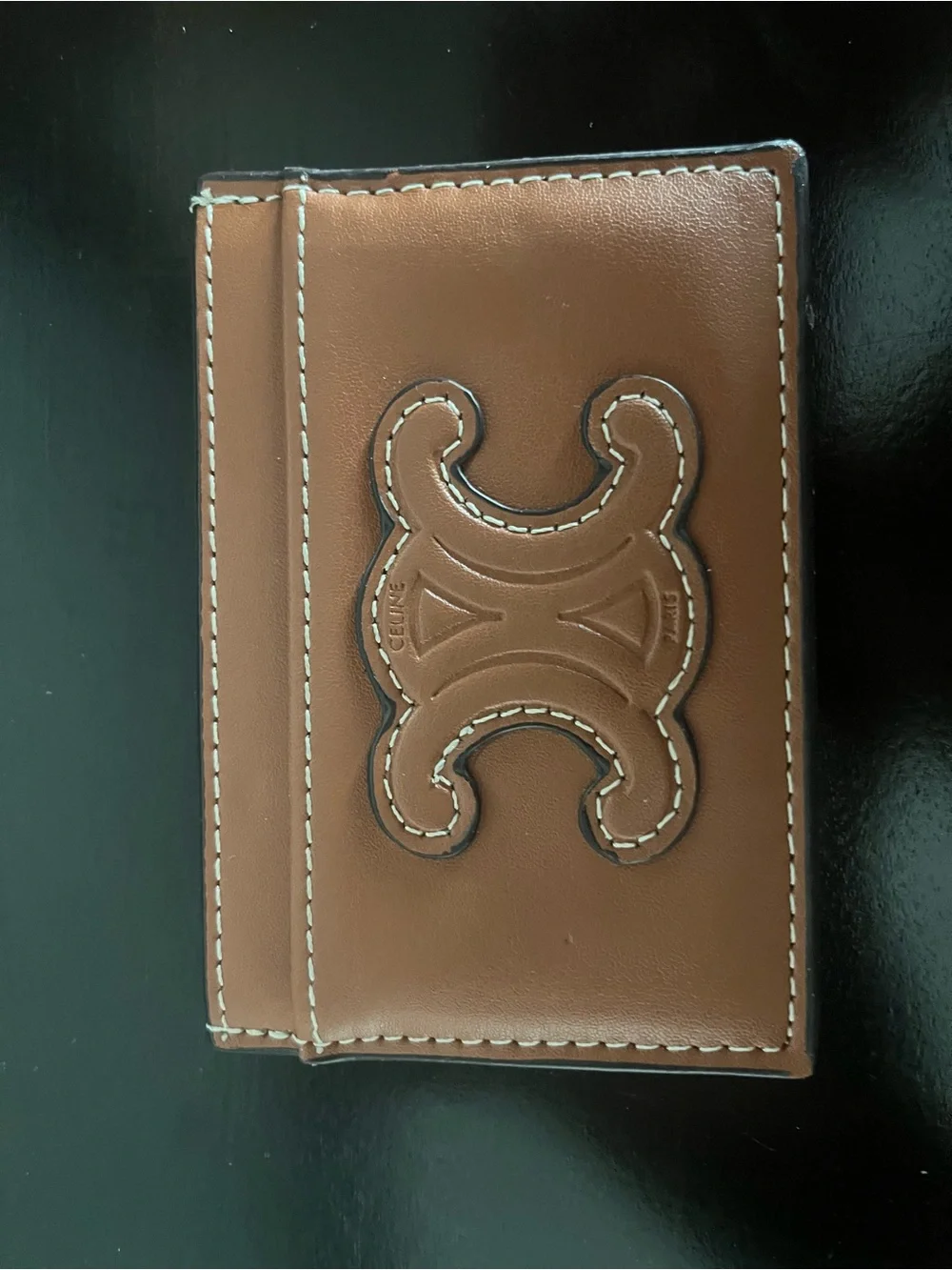Tan Leather Card & Key Holder with Signature Triomphe Patch